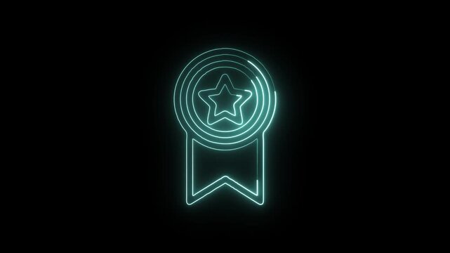 Award Ribbon Star Icon Animation with Glowing Lines on Black Background