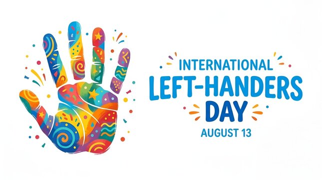 International left-handers day colorful handprint graphic banner with handprint