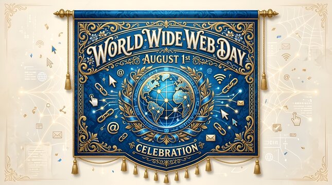 World wide web day celebration banner with global network graphic, internet