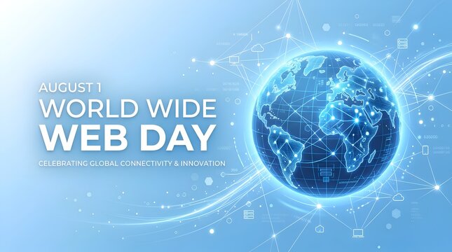 Digital globe earth visualization for world wide web day banner with internet