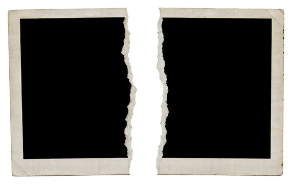torn vintage rectangular instant photo frame isolated on transparent background