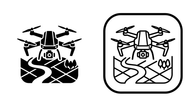 Drone mapping aerial survey icon set with quadcopter