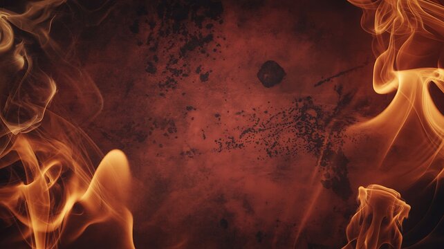 Abstract dark red background with glowing orange fire flames border frame