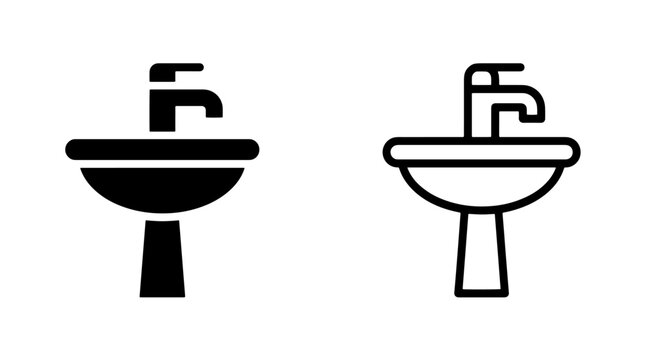 Bathroom sink washbasin line icon set with washbasin
