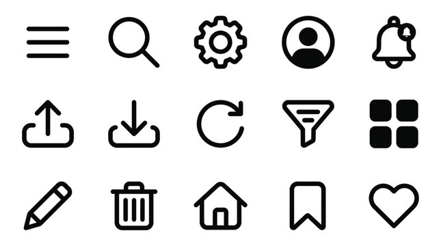 Collection Of Flat User Interface Icons On White Background
