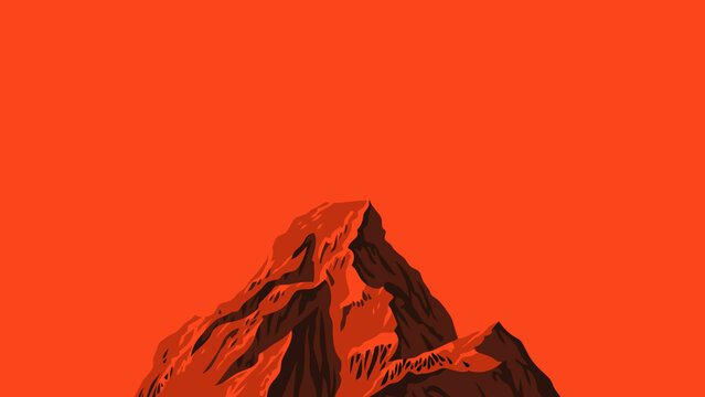 Red Mountain Silhouette Landscape Abstract Vector Background with Dark Sky