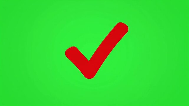 Red check mark icon emphasizing correctness validation concept with bold contrast highlighting approval success theme for business and symbolic meaning on green screen background