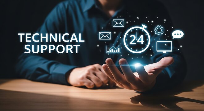 Person's hands cupped, holding a glowing array of digital support icons