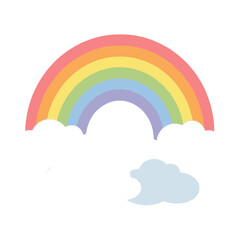 Fototapeta premium Colorful pastel rainbow arching gracefully over soft rolling clouds, hand-traced vector illustration with rounded shapes, gentle sky theme, cheerful flat design for cheerful projects