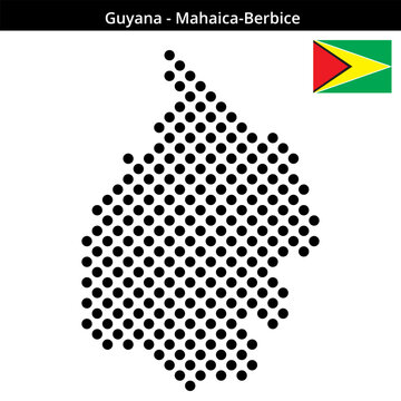 Map of Guyana region Mahaica-Berbice in larger cross shaped dots