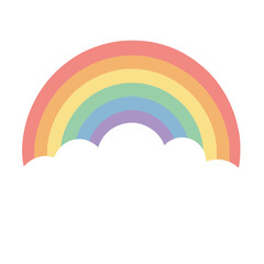 Fototapeta premium Charming pastel rainbow arching gracefully over a soft fluffy white cloud, hand-drawn vector illustration icon in a gentle, whimsical style