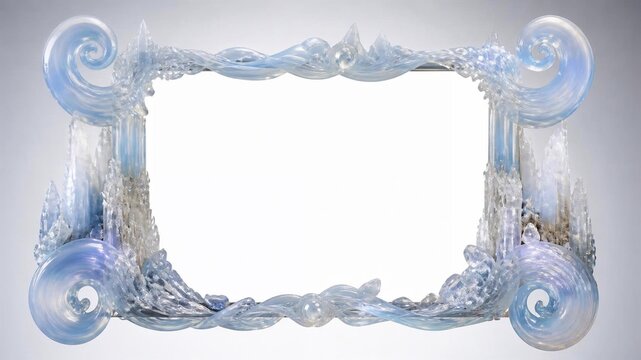Artistic frame with translucent wave and ice-inspired motifs, featuring shimmering cool blue and white tones, evoking frozen motion and liquid elegance for decorative display