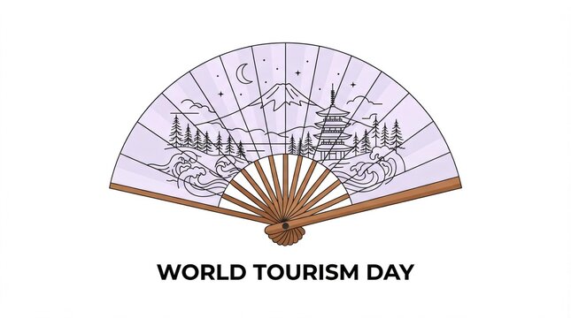 World Tourism Day Illustration with Japanese Hand Fan Design