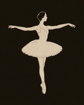 Ballet dancer in classical tutu line illustration on dark background