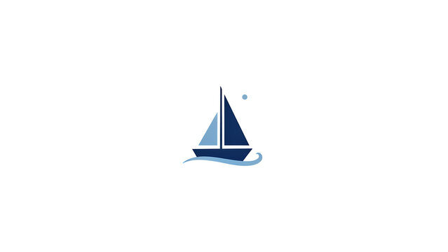 Minimalist blue sailboat logo design, vector yacht icon with waves, nautical brand identity, maritime transportation