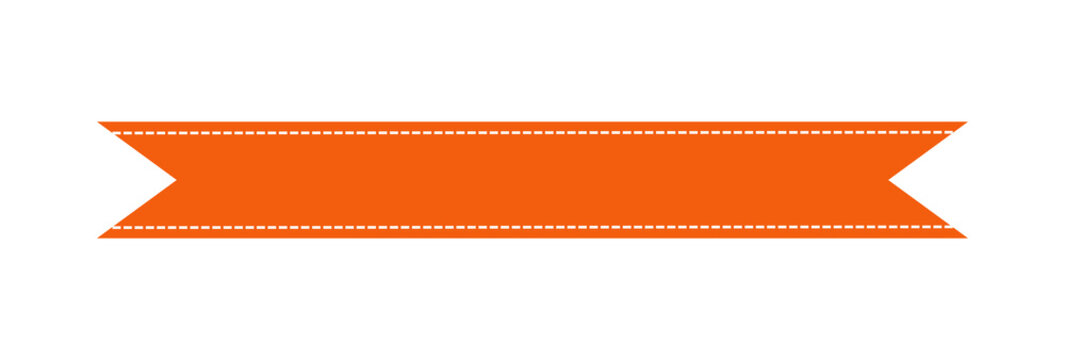 Orange Stitched Ribbon Banner Graphic Element Isolated on Transparent Background