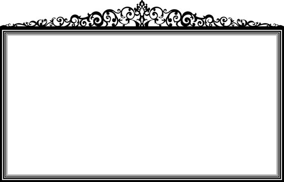 Elements of ornate vintage frames. Border black on white classic calligraphy swirls, floral motifs. Design print for greeting cards, wedding invitations, restaurant menu, royal certificates. Set 19