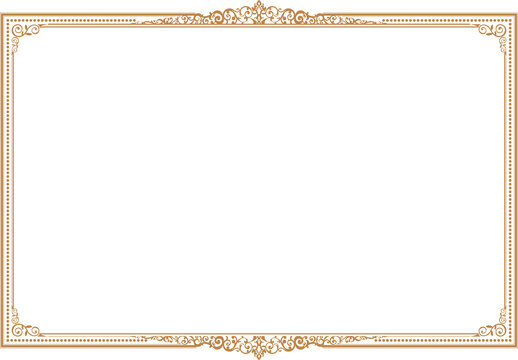 Elements of ornate vintage frames. Border gold on white classic calligraphy swirls, floral motifs. Design print for greeting cards, wedding invitations, restaurant menu, royal certificates. Set 24