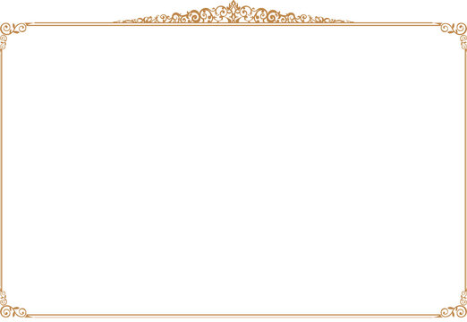 Elements of ornate vintage frames. Border gold on white classic calligraphy swirls, floral motifs. Design print for greeting cards, wedding invitations, restaurant menu, royal certificates. Set 22
