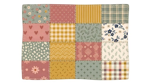 Patchwork Quilt Square Texture &mdash; Dusty Rose Mustard Sage Heritage Charming Vector