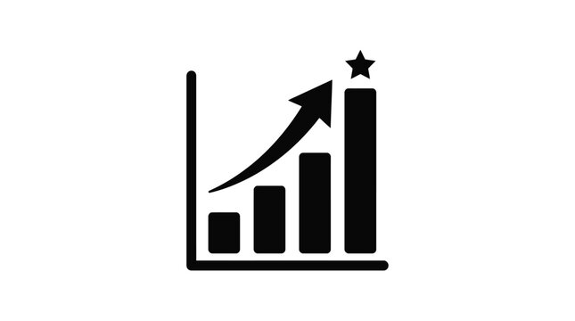 Bar graph with rising arrow and star black silhouette
