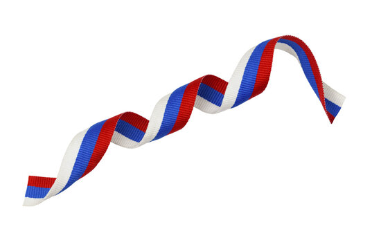 Twisted rep ribbon in colors of Russian flag (white, blue, red) isolated on white or transparent background