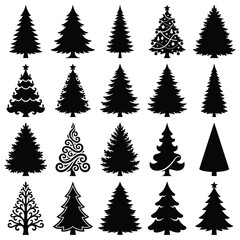 Obraz premium Artistic christmas tree silhouettes with swirling patterns and decorative floral elements