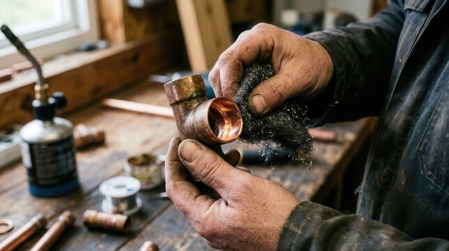 Artisan Refines Copper Pipe Fittings with Precision