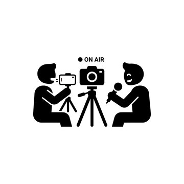 Interview session broadcast live on air icon