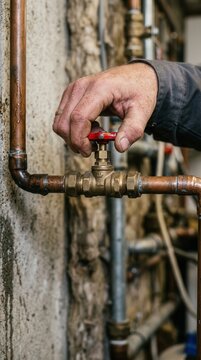 Plumber Adjusting Copper Valve for Residential Water System Maintenance and Repair