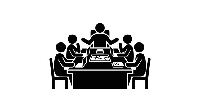 Business Meeting Icon: Team Collaboration at Boardroom Table