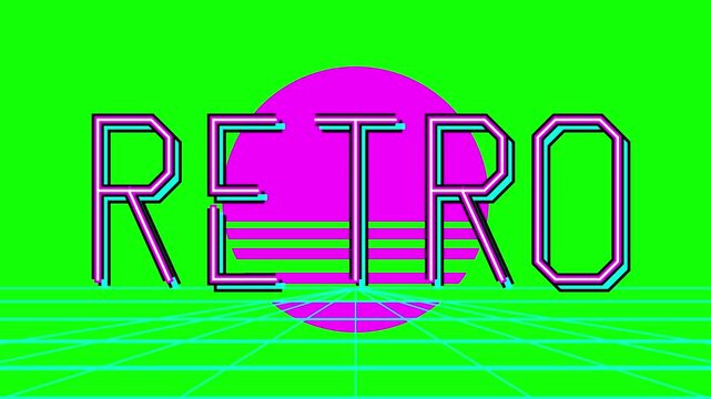 Retro Typography Animation with Geometric Patterns and Synthwave Style