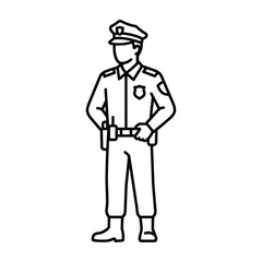 Police officer standing with hands on belt line art vector icon policeman enforcement security