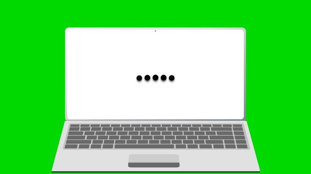 Laptop screen showing a loading dots progress bar on green background. 4K Video