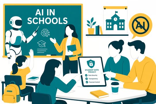 AI in schools student data privacy and artificial intelligence education classroom illustration