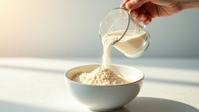 Wheat Flour Pouring into Bowl with Copy Space