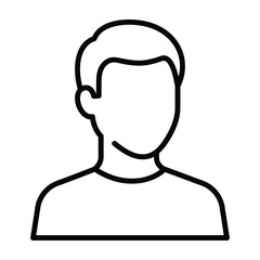 Simple black and white line art profile portrait icon of a young man with portrait, silhouette © rumonpix