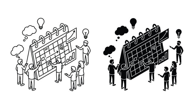 Team project planning calendar isometric icon with calendar planning schedule