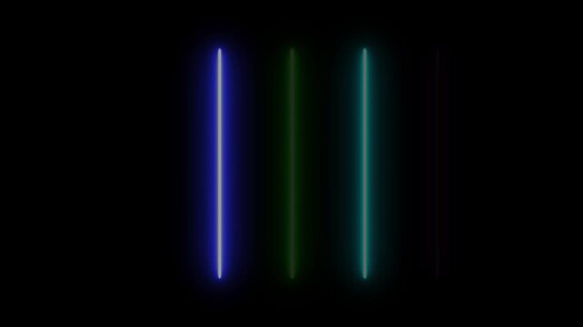 Glowing neon line light Black Background 4k video animation, rainbow color laser lines background .