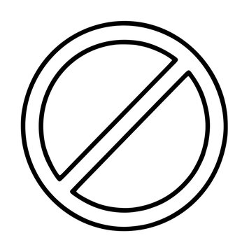 Minimalist monochrome vector icon of a prohibition symbol, featuring a clean circular outline intersected by a diagonal slash, perfect for warning, restriction, or no-entry illustrations.