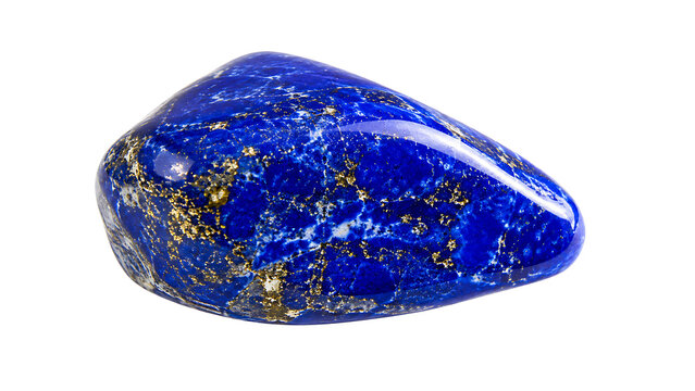 Polished blue lapis lazuli gemstone isolated on white background