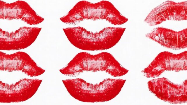 Seamless pattern of red lipstick kiss marks on white background for romantic and beauty themes