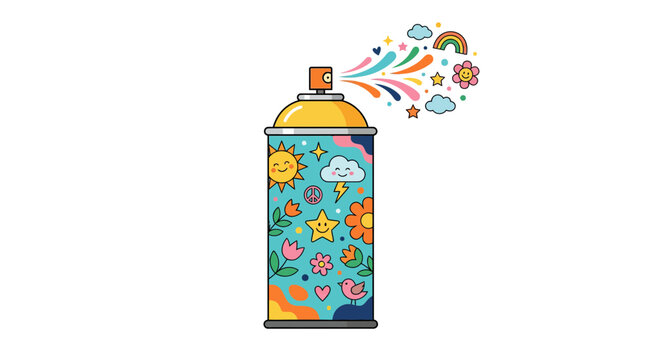 Creative Spray Paint Can Emitting Colorful Doodle Art and Symbols