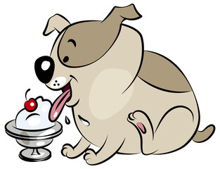 Cute Cartoon Puppy Looking at Ice Cream Dessert Vector Illustration