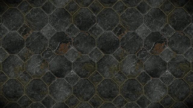 Rustic Dark Octagonal Paving Tile Seamless Loop Background Texture.