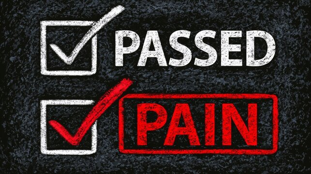 Detailed vector illustration of checkboxes showing passed and failed options on a blackboard.