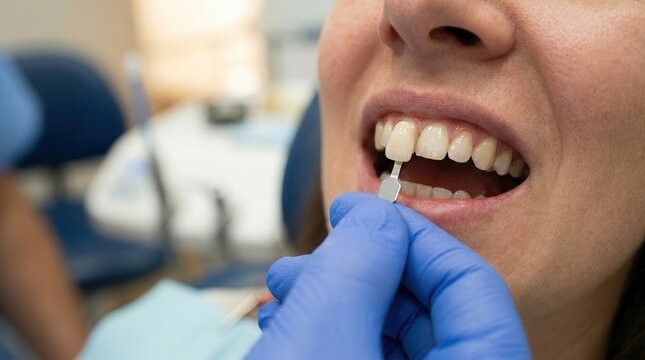 Professional Dental Shade Matching Procedure for Perfect Tooth Whitening Results in a Clinical Environment by an Expert Dentist