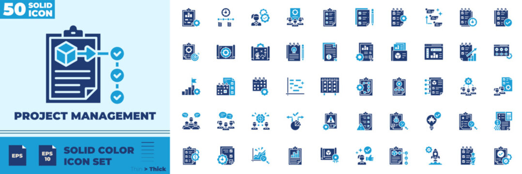Project Management Solid Color Editable Icons set