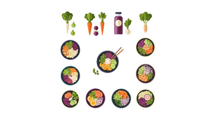 Fototapeta premium Flat Vector Illustration of Healthy Poke Bowls