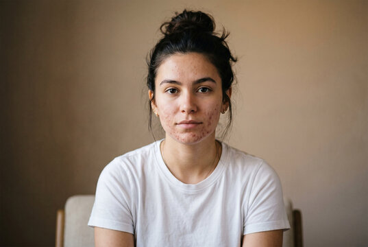 Young Woman with Acne-Prone Skin Looking at Camera